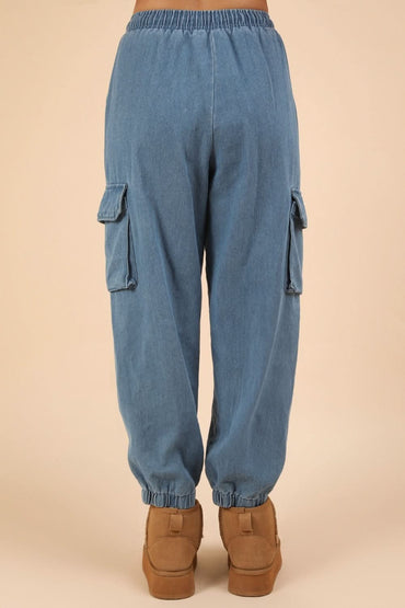 Washed drawstring cargo joggers - Love Salve 