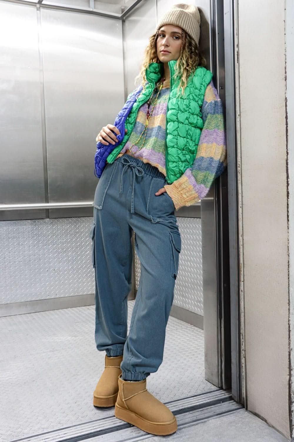 Washed drawstring cargo joggers - Love Salve 