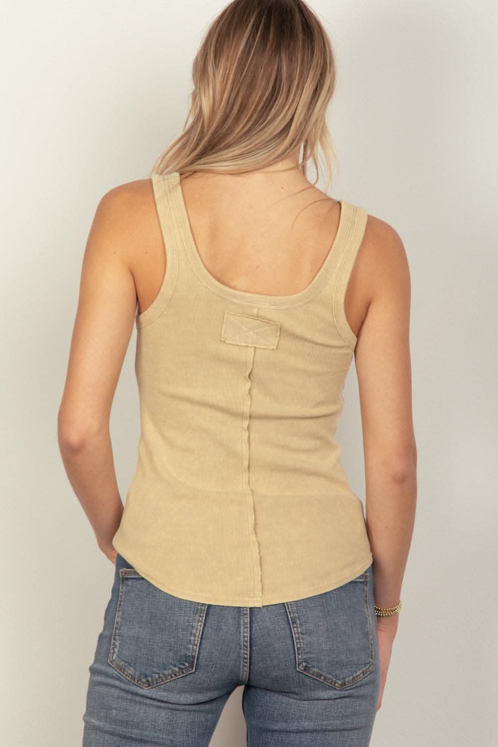 Washed ribbed tank with stylish placket detail 
