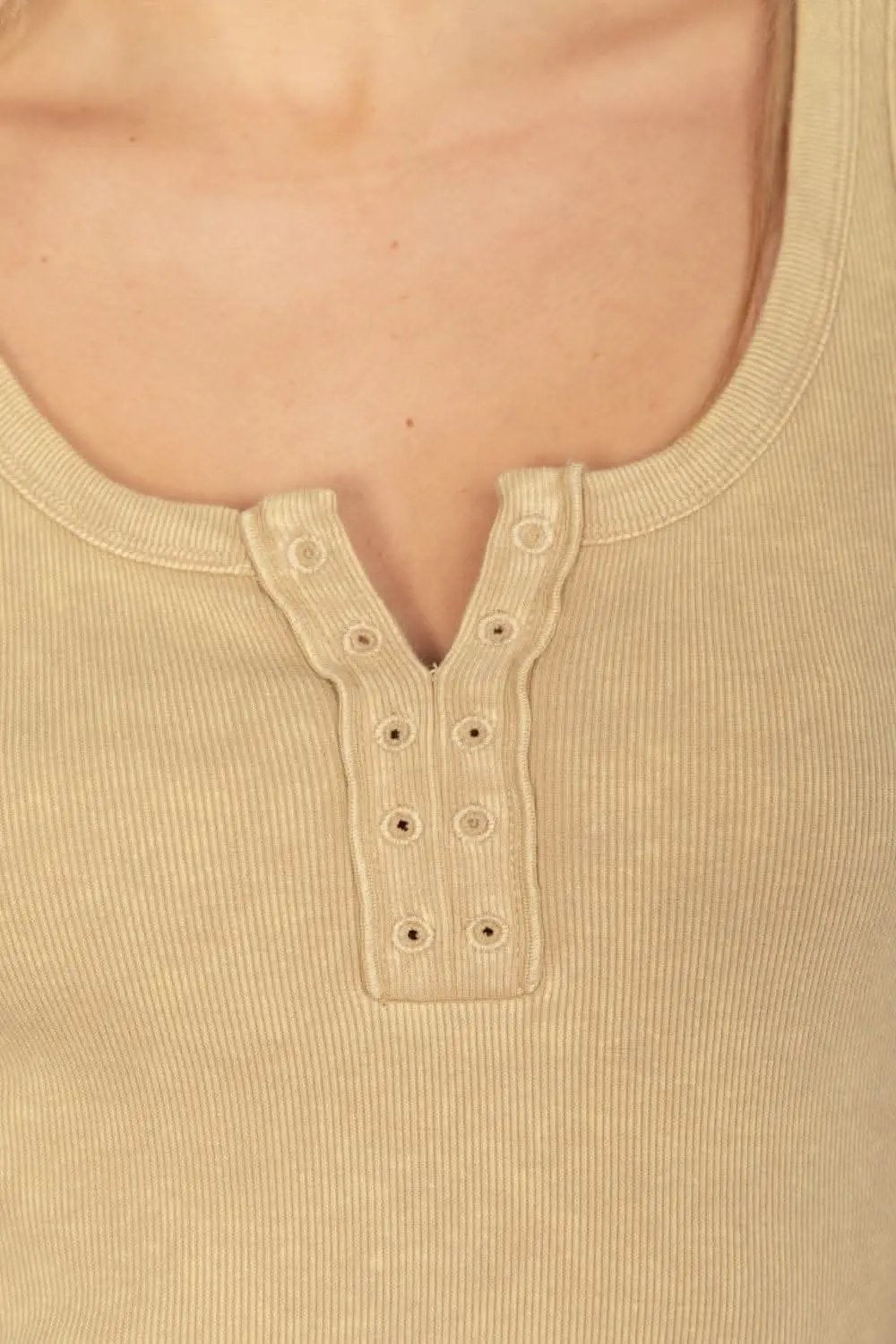 Washed ribbed tank with stylish placket detail - Love Salve 