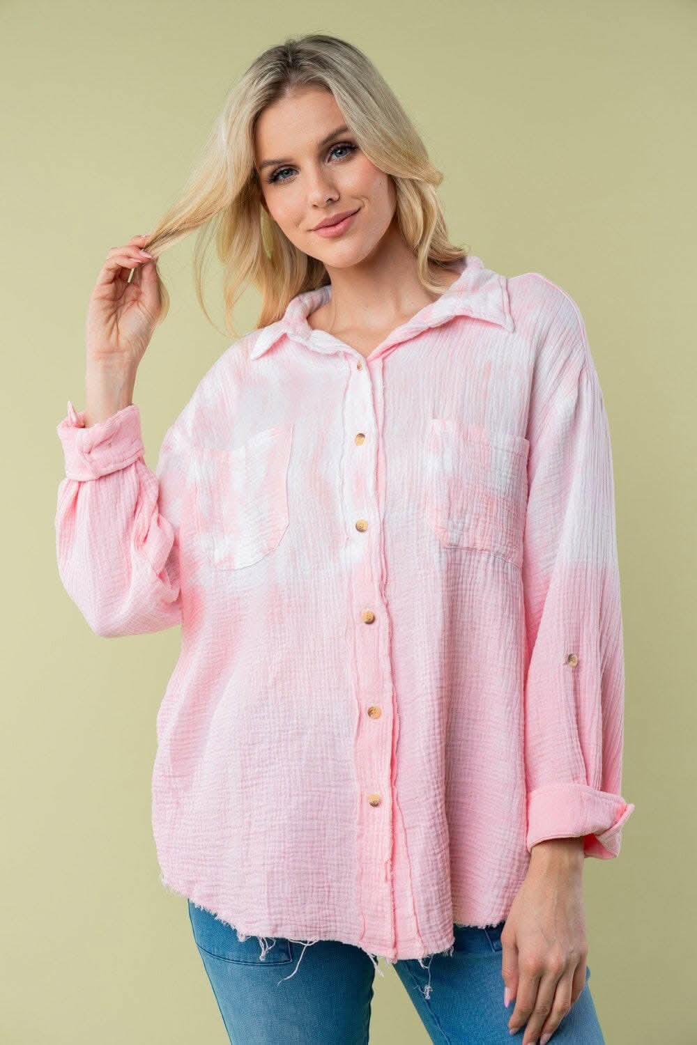 White Birch Full Size Long Sleeve Tie Dye Shirt - Love Salve 
