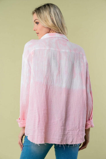 White Birch Full Size Long Sleeve Tie Dye Shirt - Love Salve 