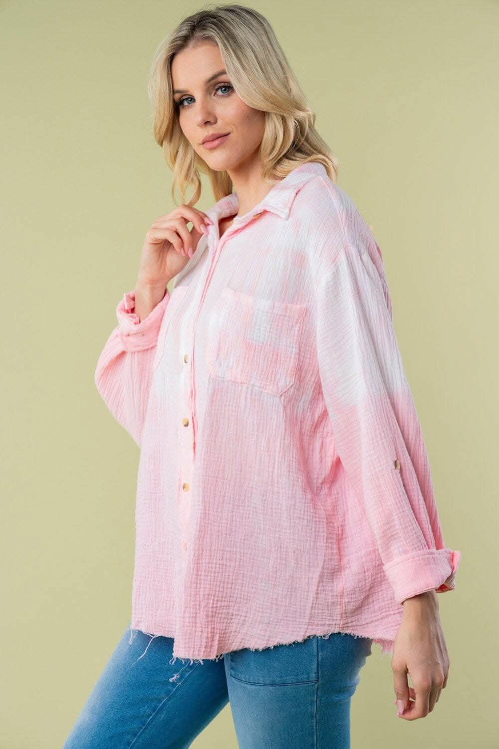 White Birch Full Size Long Sleeve Tie Dye Shirt - Love Salve 