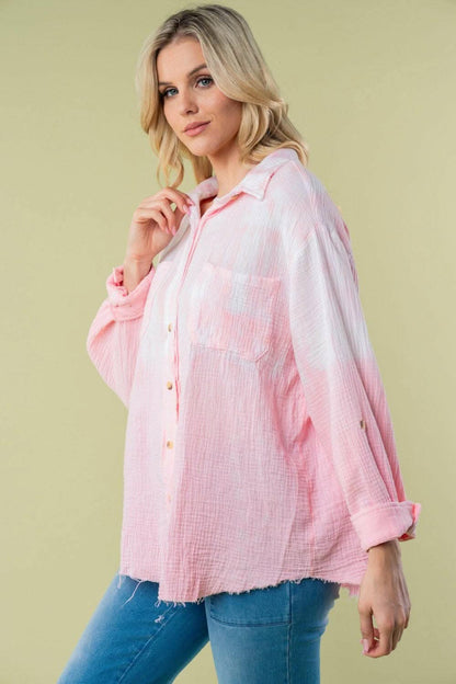 White Birch Full Size Long Sleeve Tie Dye Shirt - Love Salve 