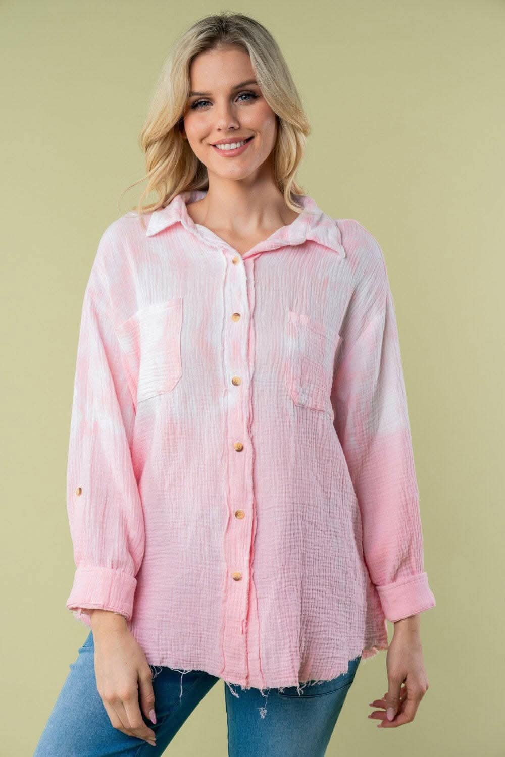 White Birch Full Size Long Sleeve Tie Dye Shirt - Love Salve 