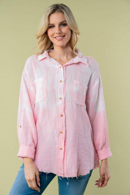 White Birch Full Size Long Sleeve Tie Dye Shirt - Love Salve 