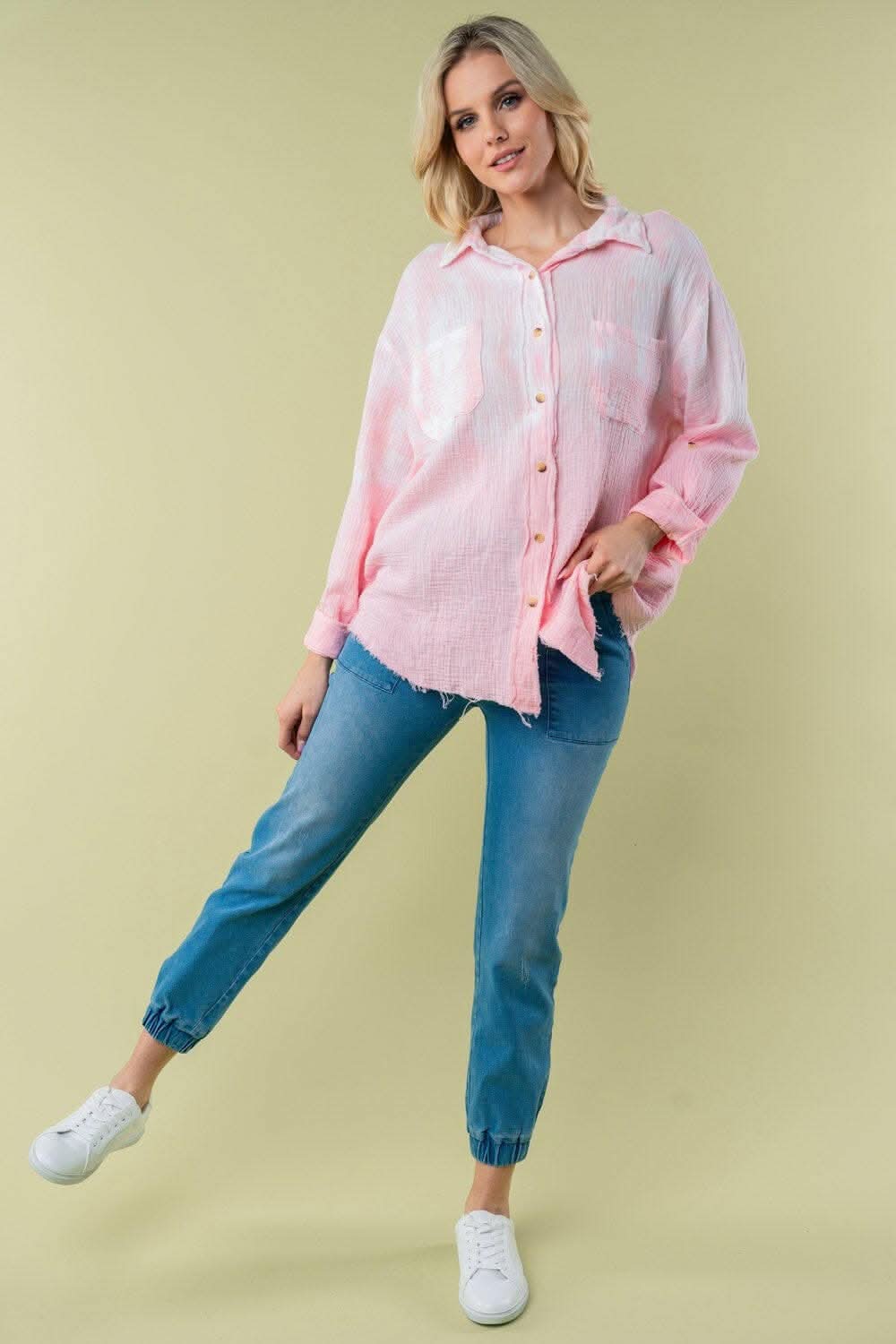 White Birch Full Size Long Sleeve Tie Dye Shirt - Love Salve 