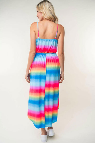 White Birch Full Size Ombre Striped Midi Cami Dress 