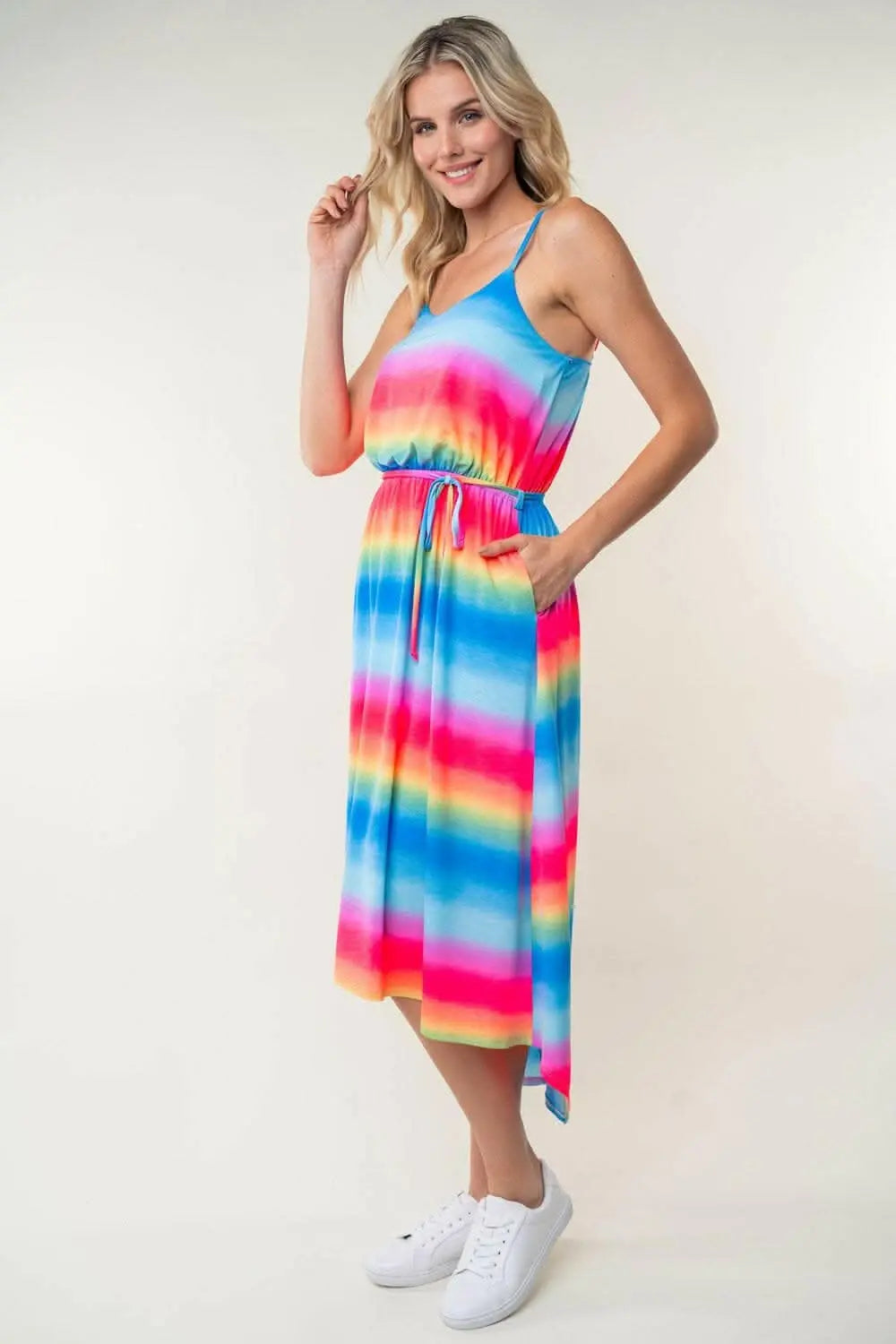 White Birch Full Size Ombre Striped Midi Cami Dress - Love Salve 