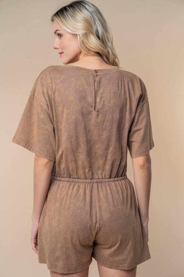 White Birch Full Size Short Sleeve Drawstring Romper 