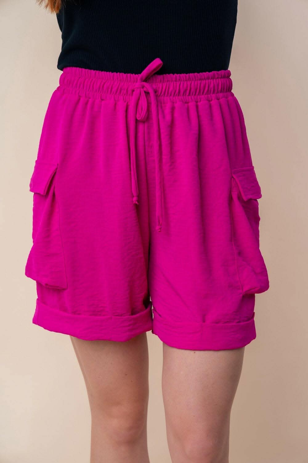 White Birch High Waisted Drawstring Knit Cargo Shorts - Love Salve 