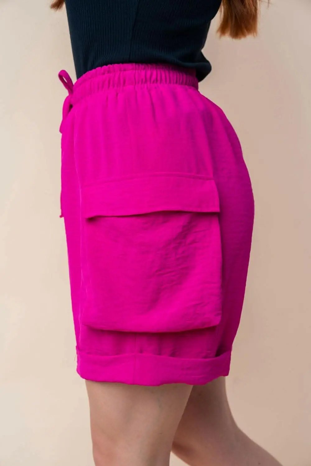 White Birch High Waisted Drawstring Knit Cargo Shorts - Love Salve 