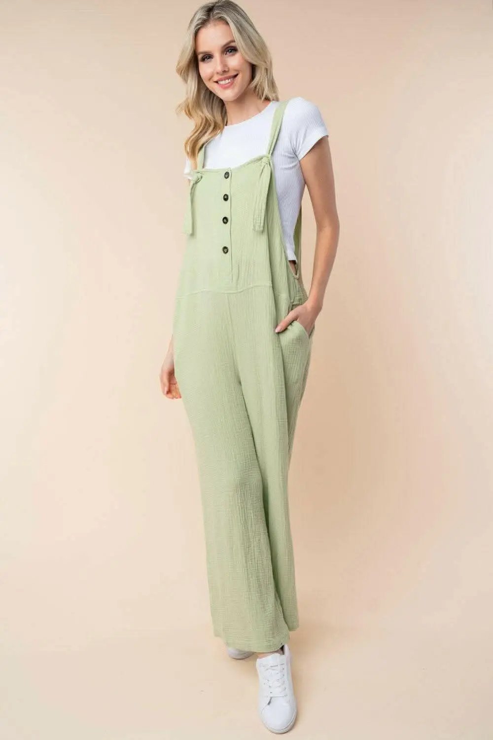 White Birch Texture Sleeveless Wide Leg Jumpsuit - Love Salve 
