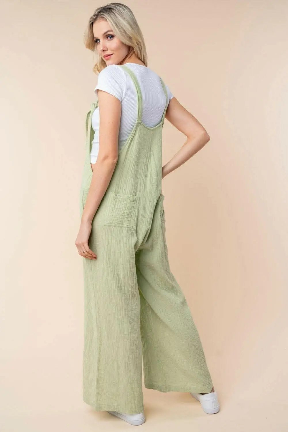 White Birch Texture Sleeveless Wide Leg Jumpsuit - Love Salve 