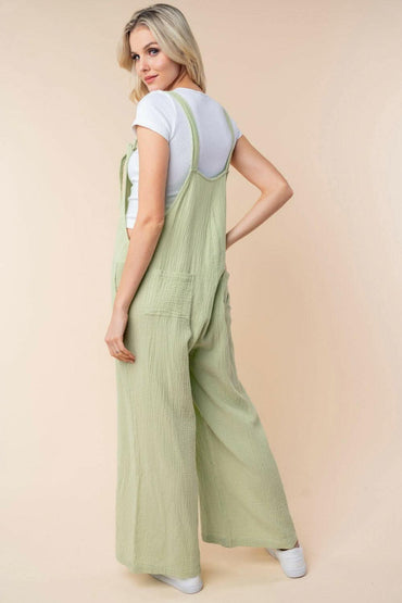 White Birch Texture Sleeveless Wide Leg Jumpsuit 