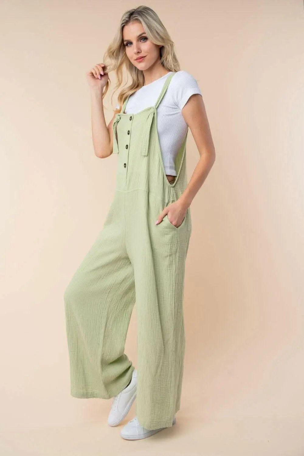 White Birch Texture Sleeveless Wide Leg Jumpsuit - Love Salve 