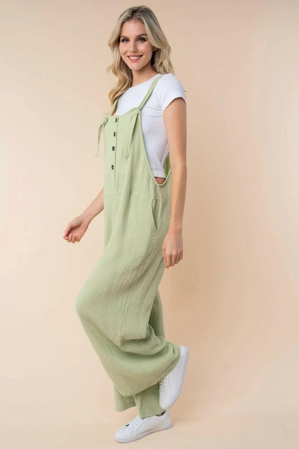 White Birch Texture Sleeveless Wide Leg Jumpsuit - Love Salve 