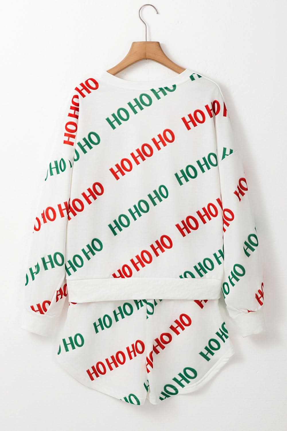 White Christmas HOHOHO Print Drop Shoulder Pullover and Casual Shorts Set - Love Salve 