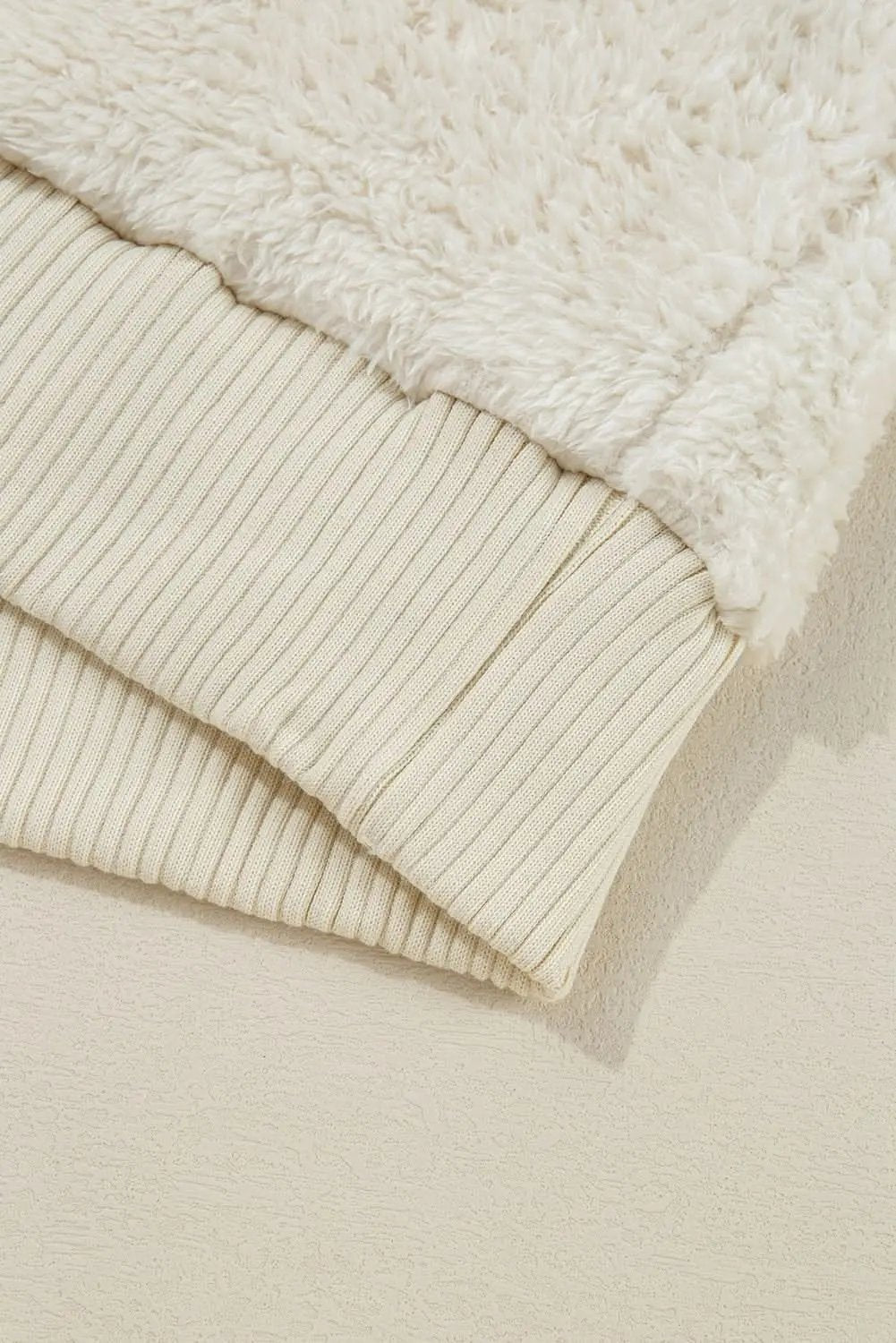 White Contrast Ribbed Edge Plush Hoodie - Love Salve 