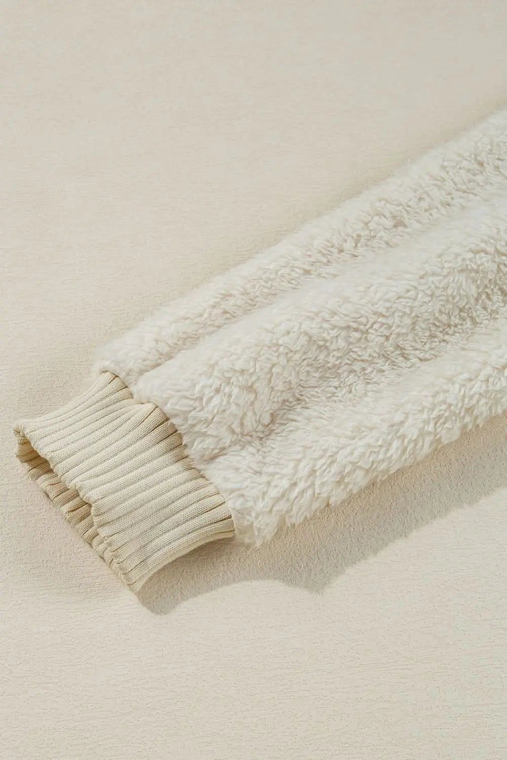 White Contrast Ribbed Edge Plush Hoodie - Love Salve 