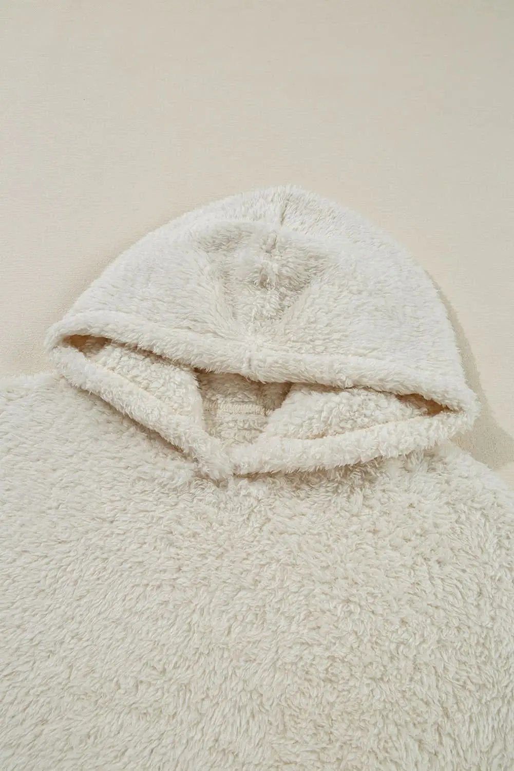 White Contrast Ribbed Edge Plush Hoodie - Love Salve 