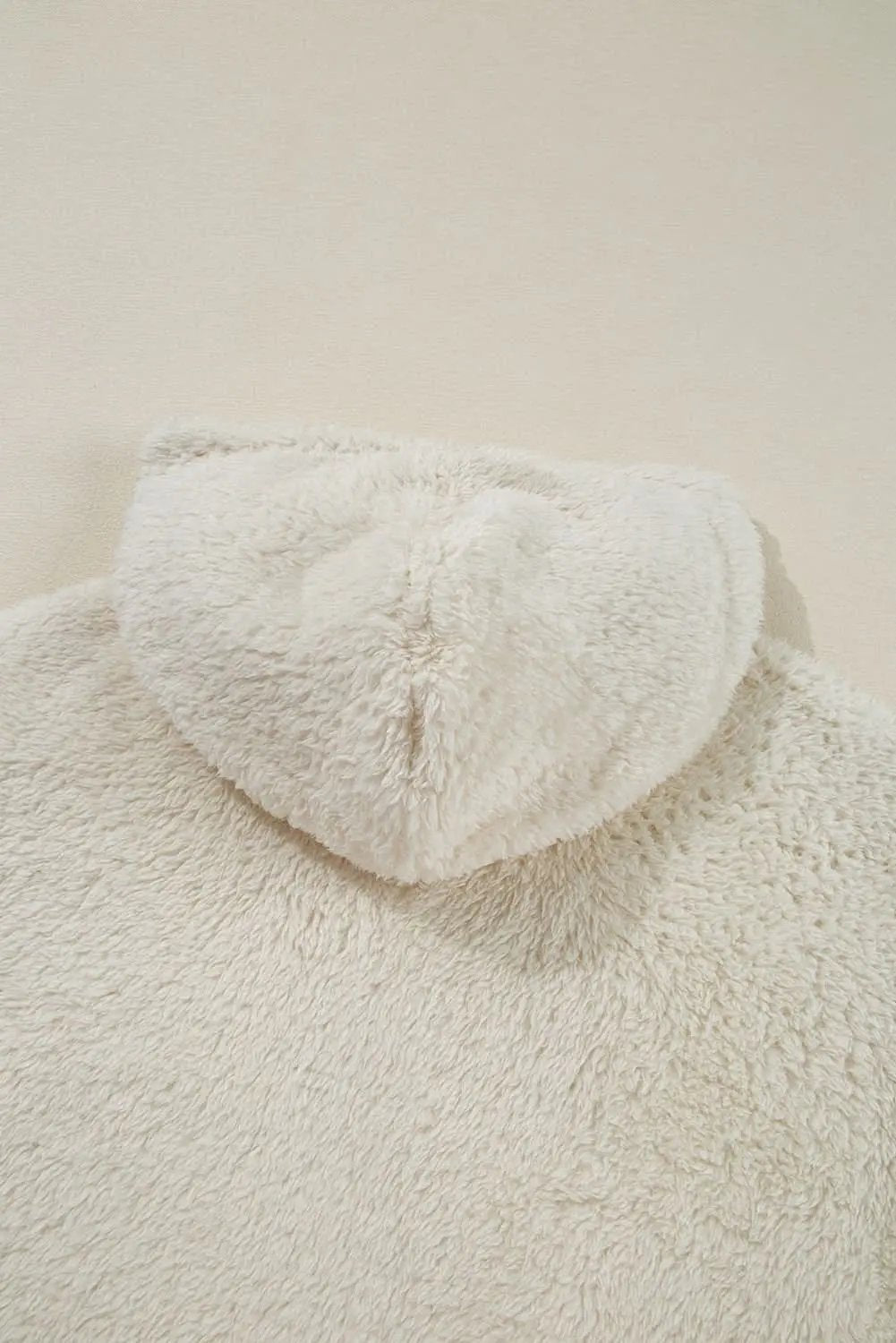 White Contrast Ribbed Edge Plush Hoodie - Love Salve 