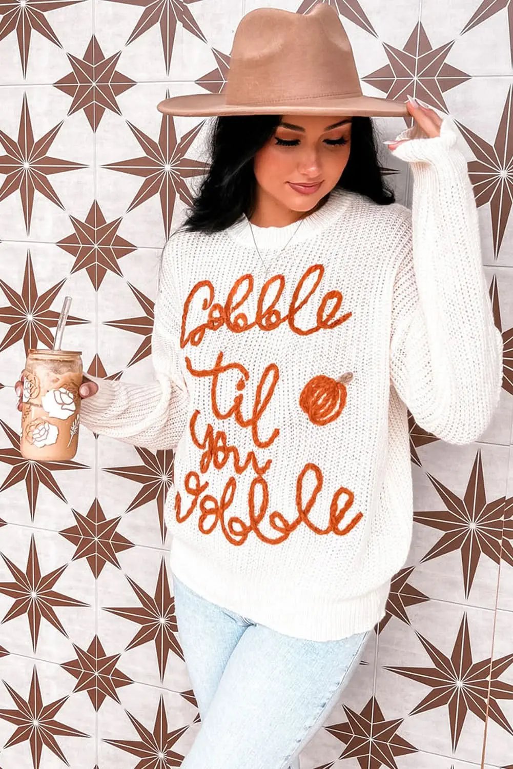 White Gobble Til You Wobble Pop Up Crochet Plus Size Sweater - Love Salve 