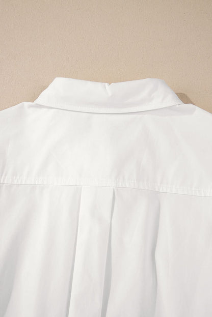 White Lace Crochet Trim Turn Down Collar Buttoned Shirt - Love Salve 