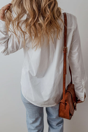 White Lace Crochet Trim Turn Down Collar Buttoned Shirt - Love Salve 