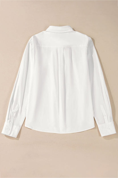 White Lace Crochet Trim Turn Down Collar Buttoned Shirt - Love Salve 
