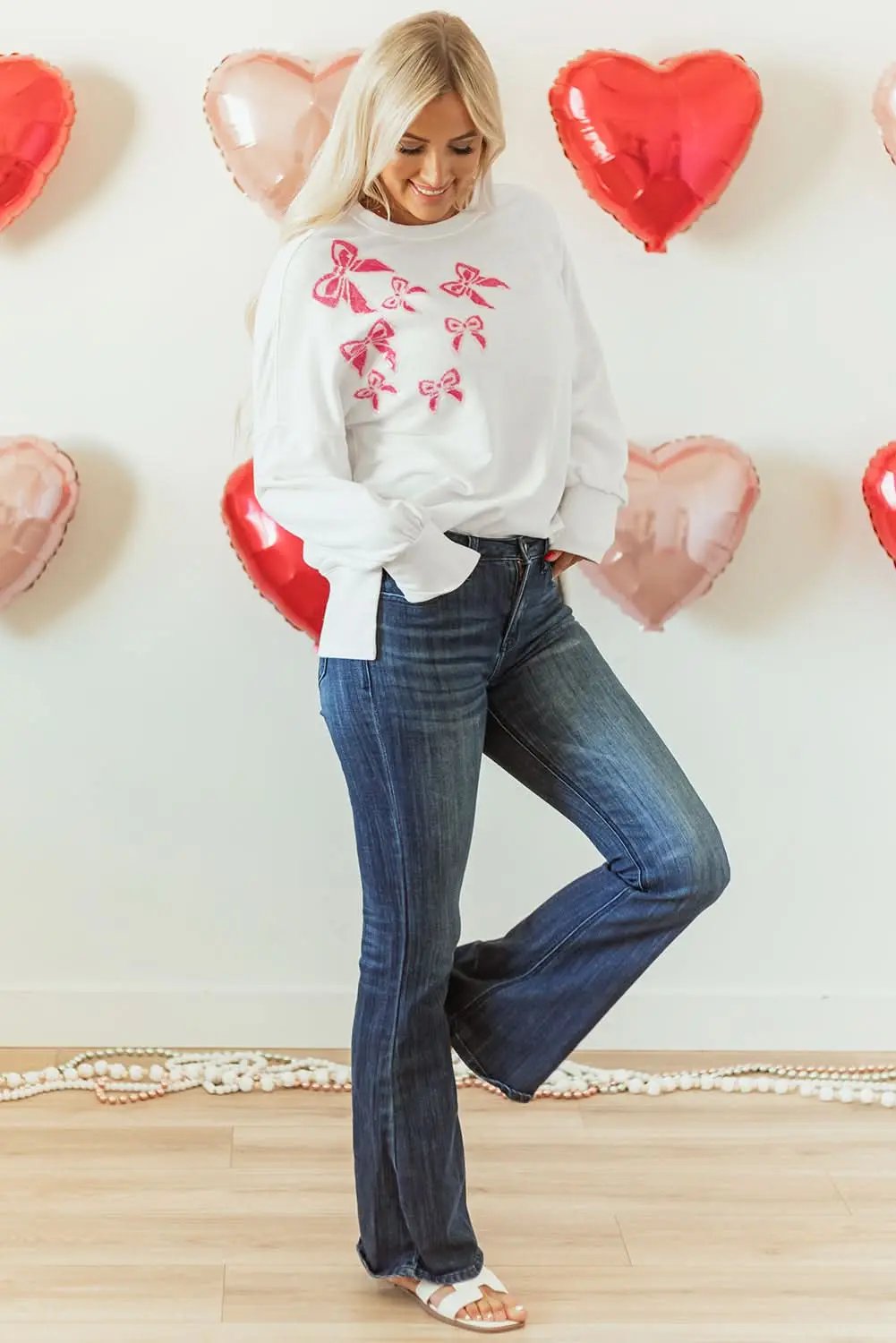 White Sequin Bowknot High Low Oversize Sweatshirt - Love Salve 