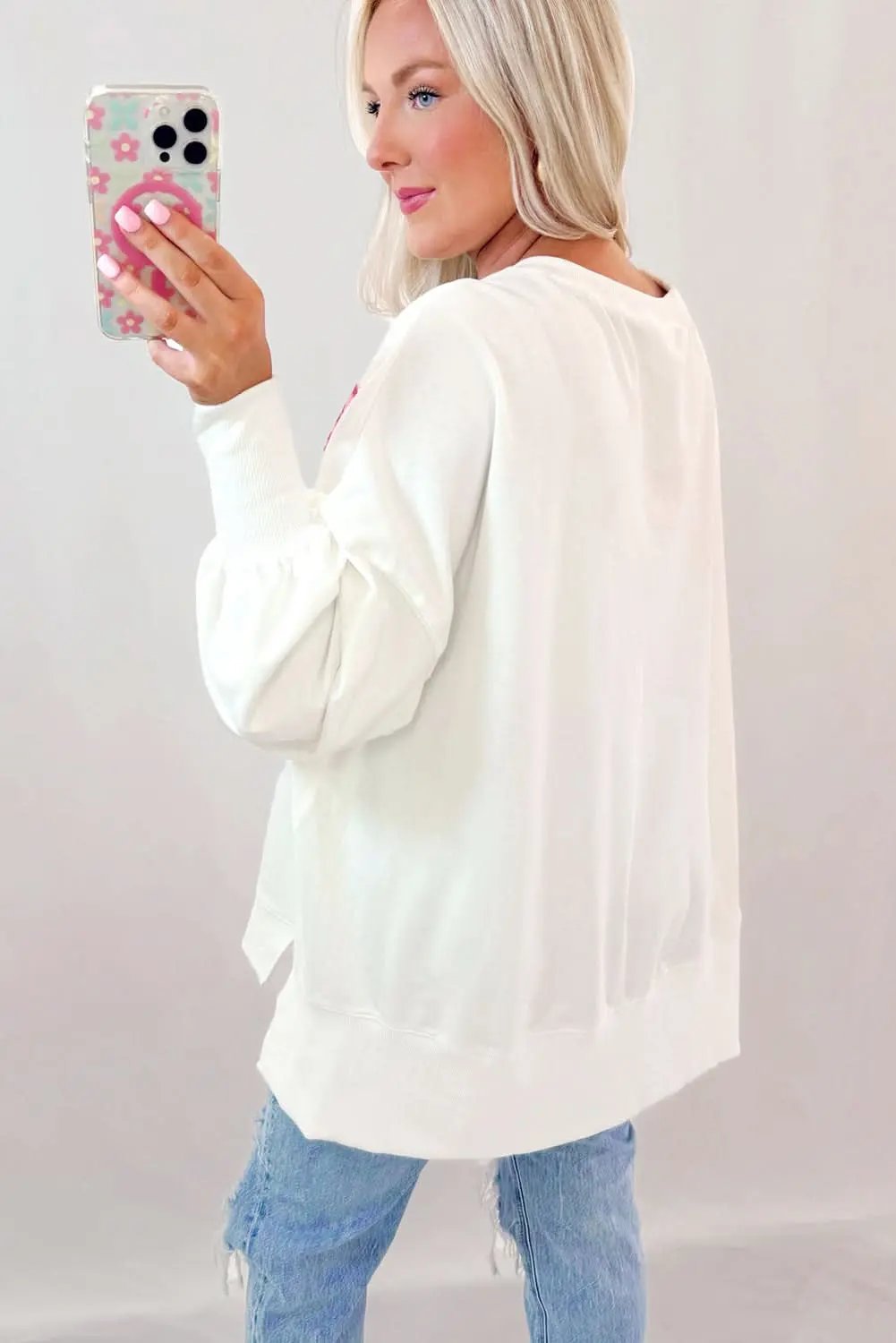 White Sequin Bowknot High Low Oversize Sweatshirt - Love Salve 