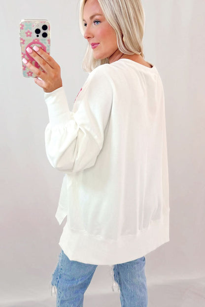 White Sequin Bowknot High Low Oversize Sweatshirt - Love Salve 