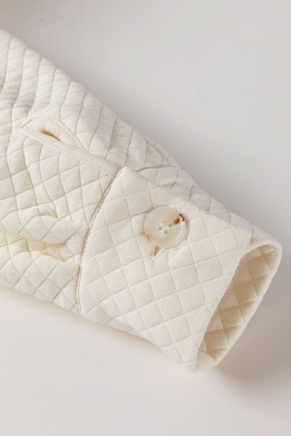 White Solid Color Quilted Sherpa Patchwork Button Up Shacket 