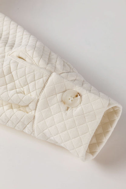 White Solid Color Quilted Sherpa Patchwork Button Up Shacket 