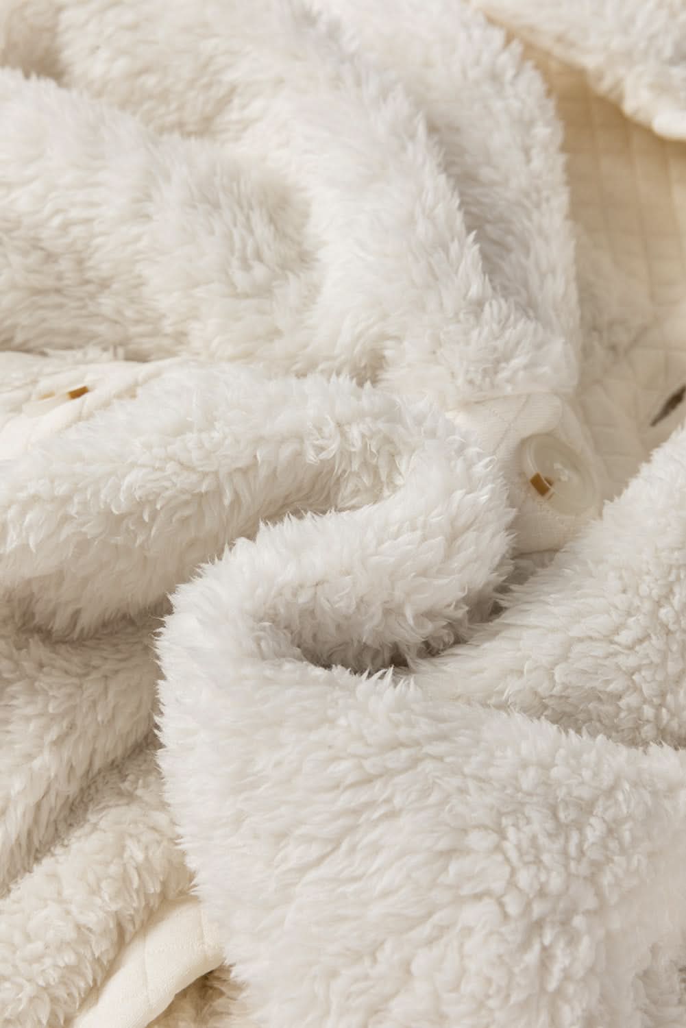 White Solid Color Quilted Sherpa Patchwork Button Up Shacket 