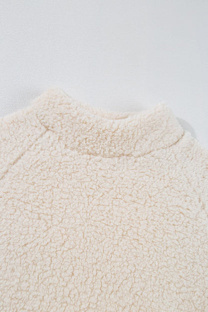 White Solid Fleece High Neck Drop Shoulder Pullover Sweatshirt - Love Salve 