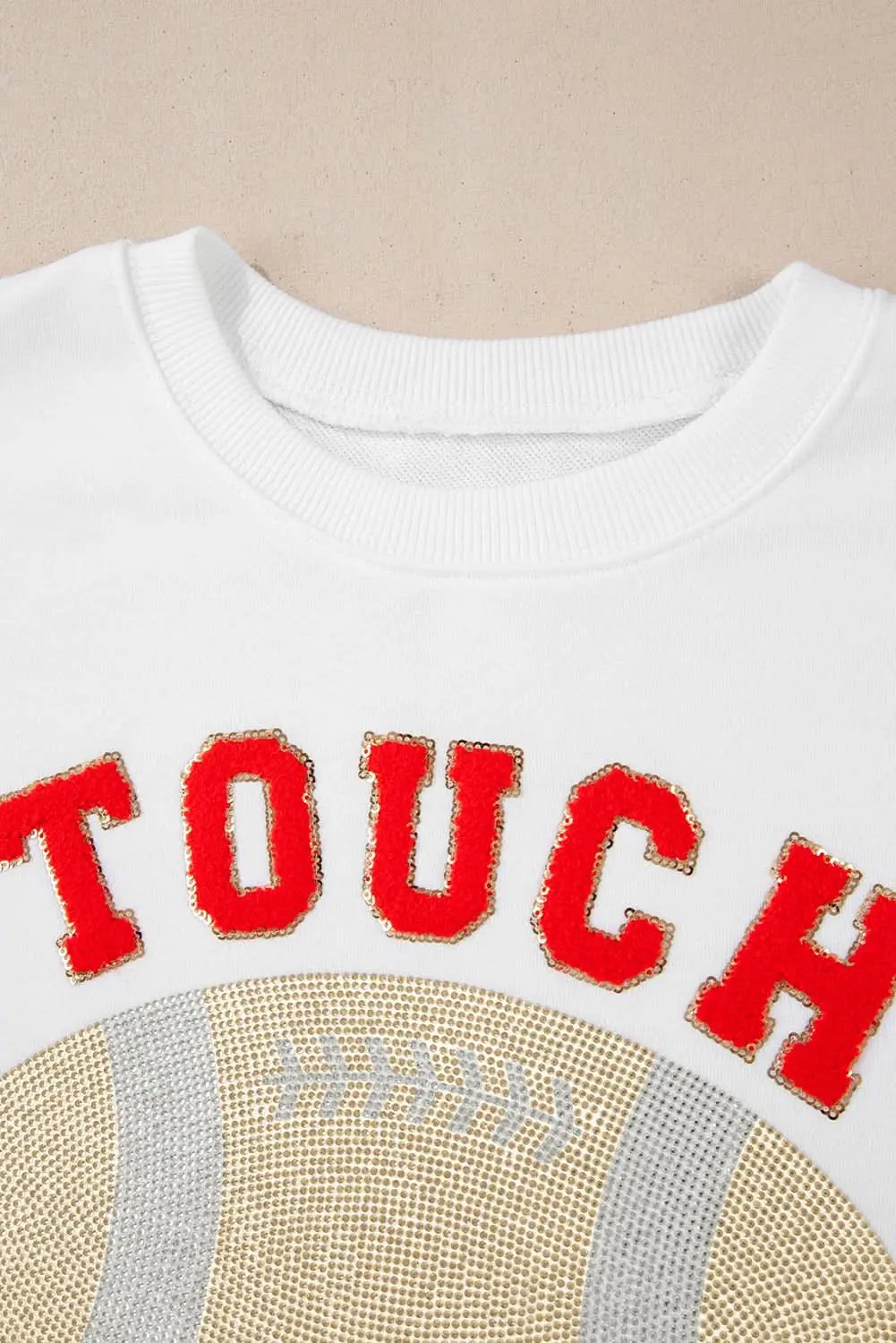 White TOUCH DOWN Football Graphic Pullover Sweatshirt - Love Salve 