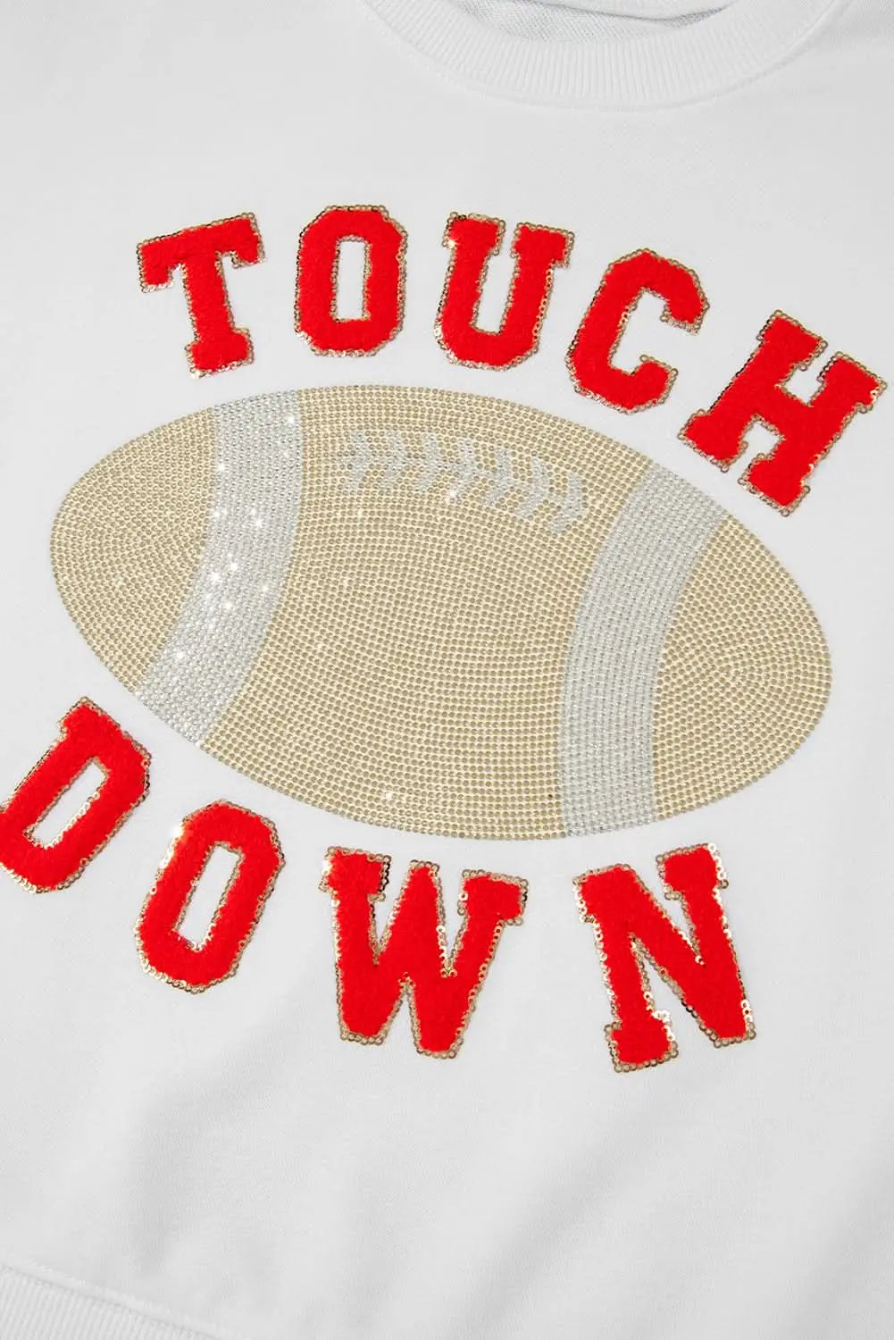 White TOUCH DOWN Football Graphic Pullover Sweatshirt - Love Salve 