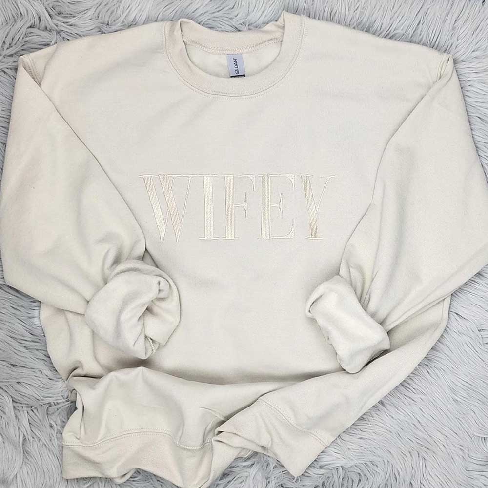 Embroidered “Wifey” Sweatshirt – Cozy Crewneck Perfect Gift for Her Adorb Custom Tees