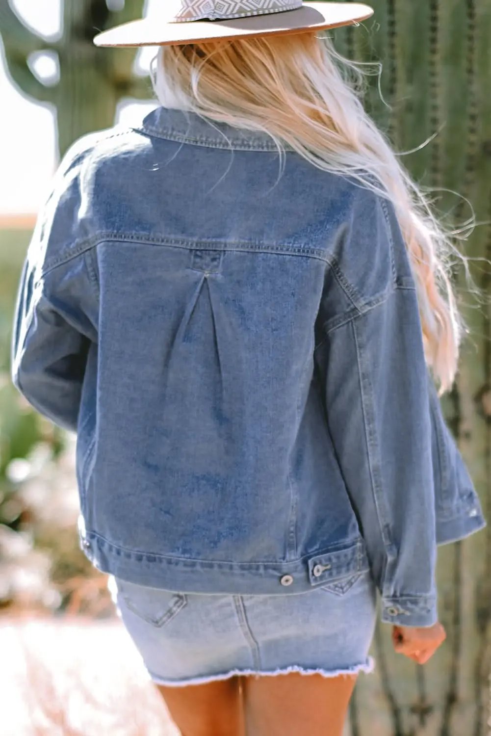 Wild Wind Washed Oversize Pocketed Denim Jacket - Love Salve 