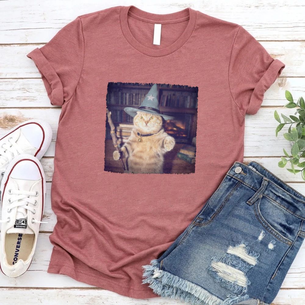 Wizard Cat Halloween Shirt – Funny Cat Meme Graphic Tee Adorb.co