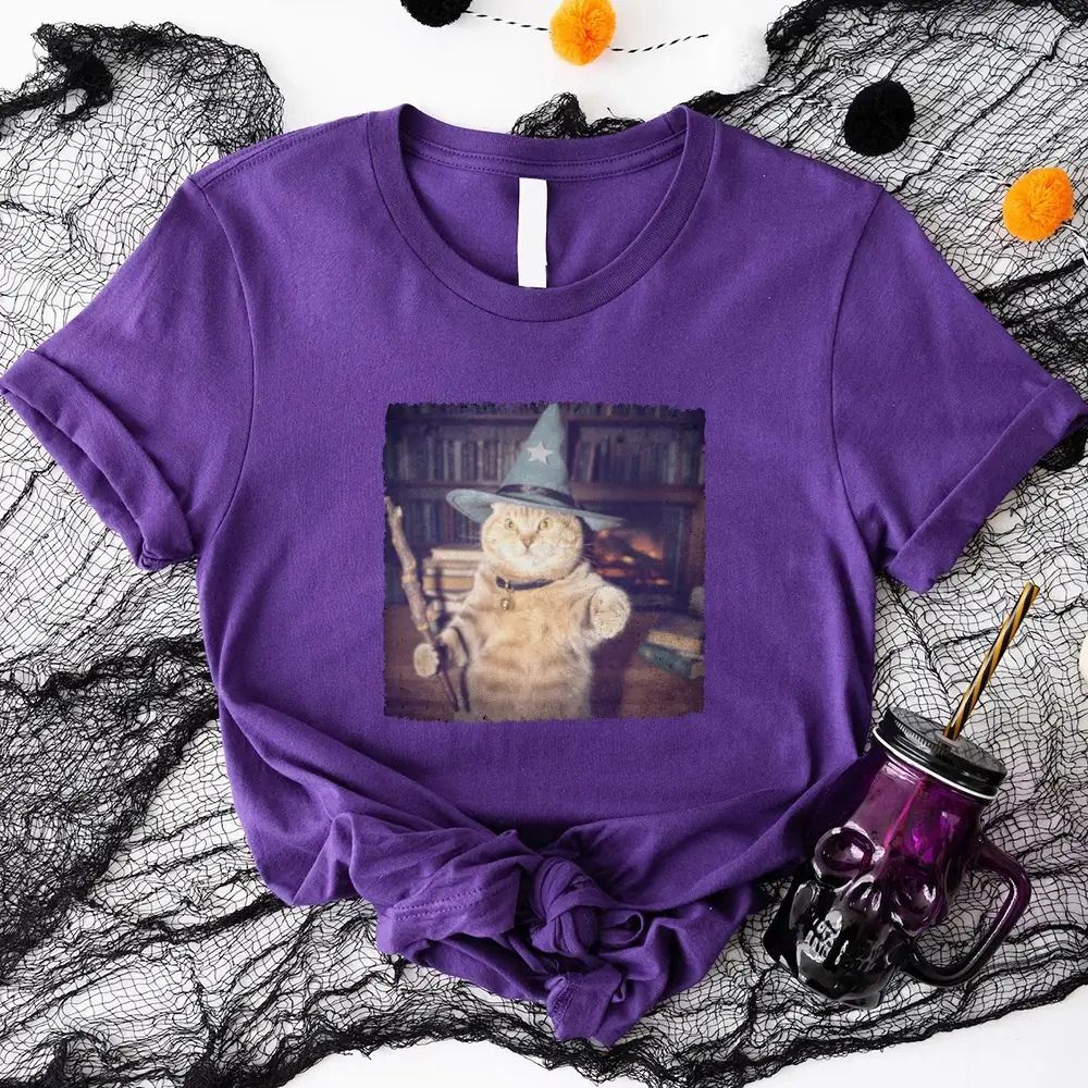 Wizard Cat Halloween Shirt – Funny Cat Meme Graphic Tee Adorb.co