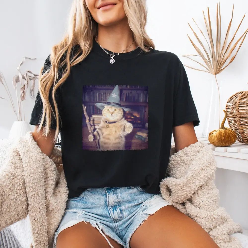 Wizard Cat Halloween Shirt – Funny Cat Meme Graphic Tee Adorb.co