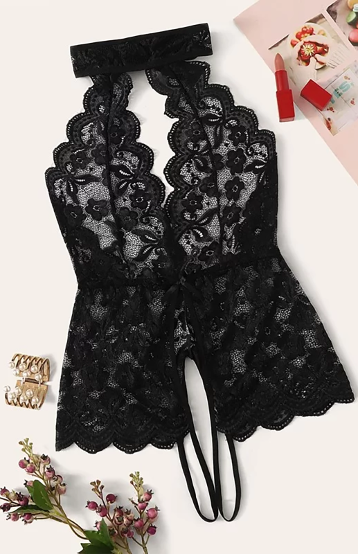 Women Floral Lace Sleeveless Bodysuit Lingerie 
