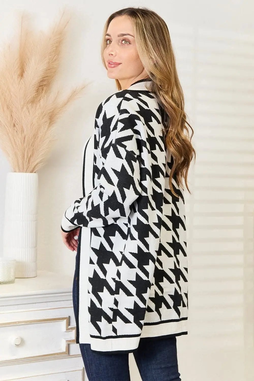 Woven Right houndstooth long cardigan - Love Salve 