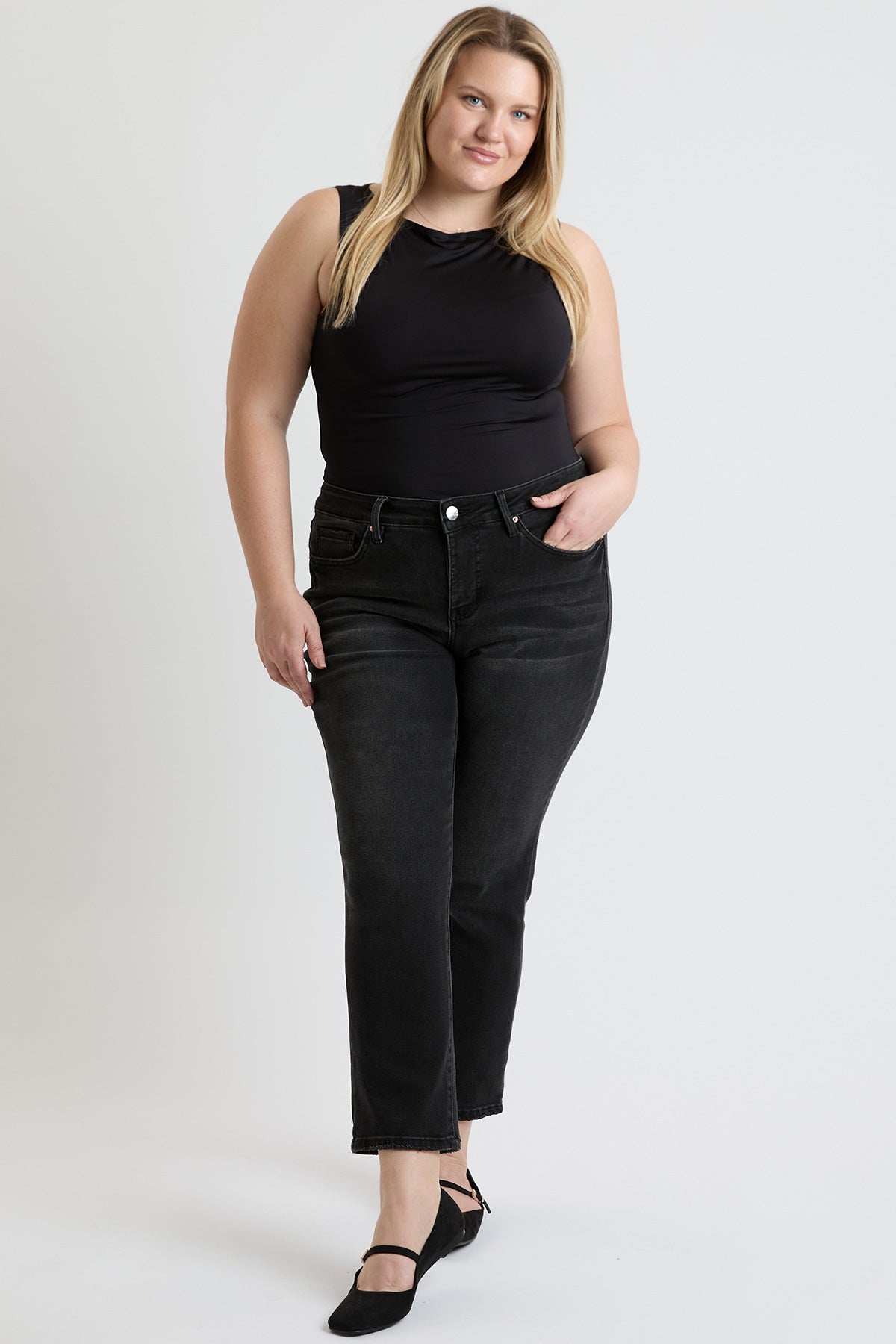 YMI JEANS Women's Plus Premium Stretch Slim Straight Jeans - Back View