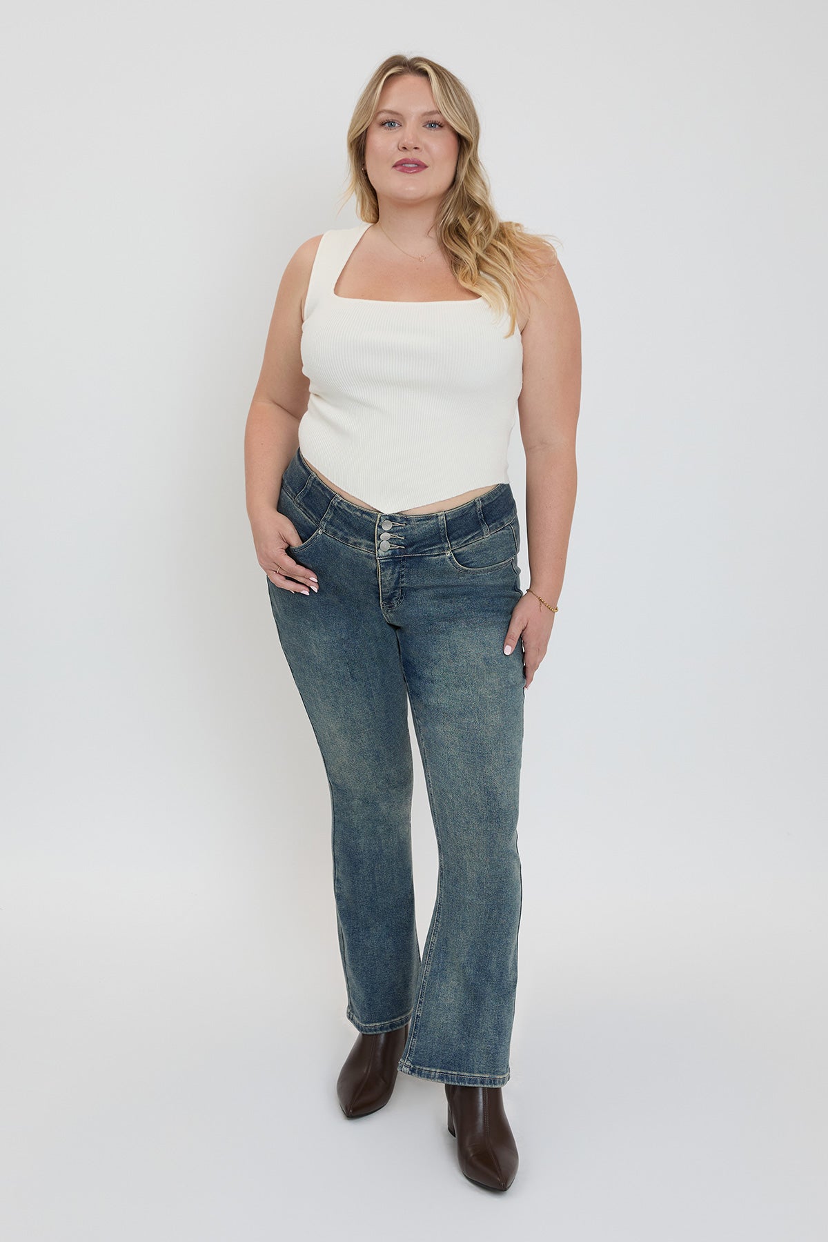 YMI JEANS Women's Plus 3-Button Bootcut Jeans - Side View