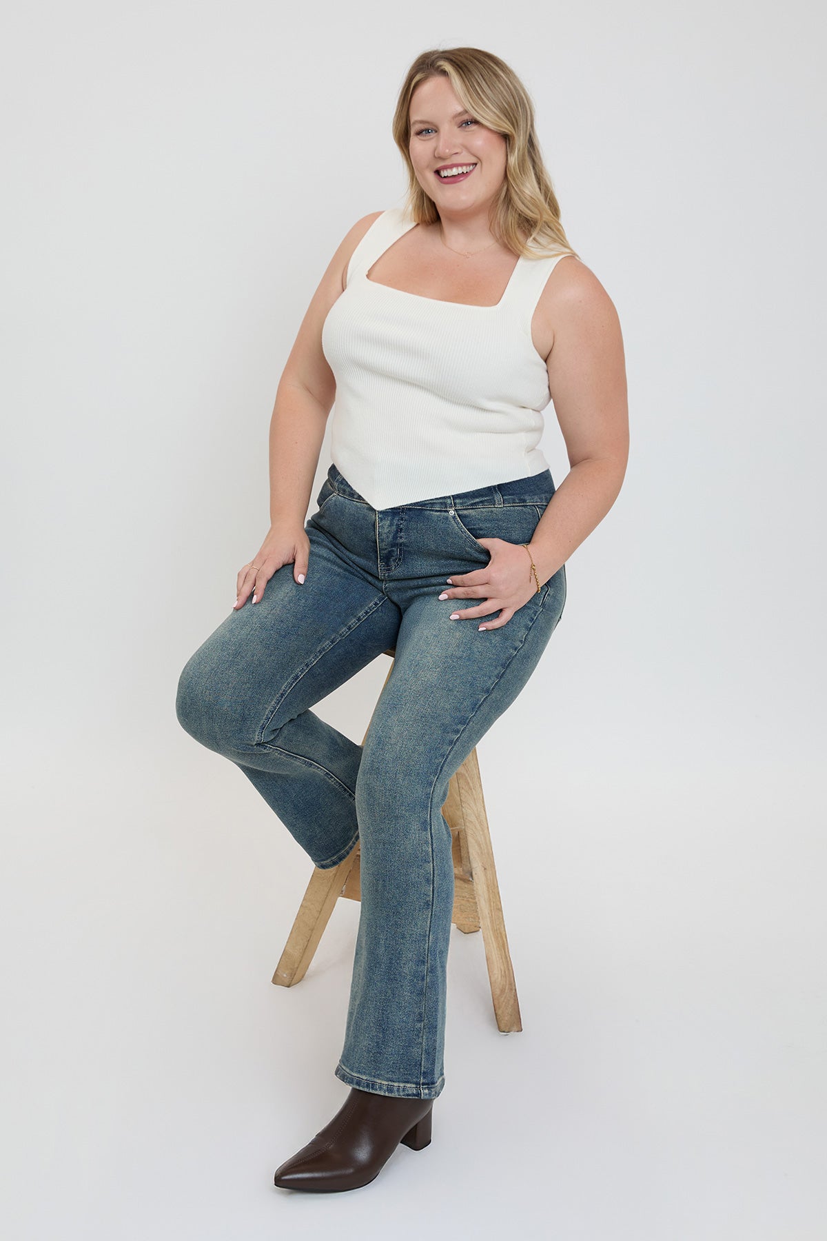 YMI JEANS Women's Plus 3-Button Bootcut Jeans - Back View