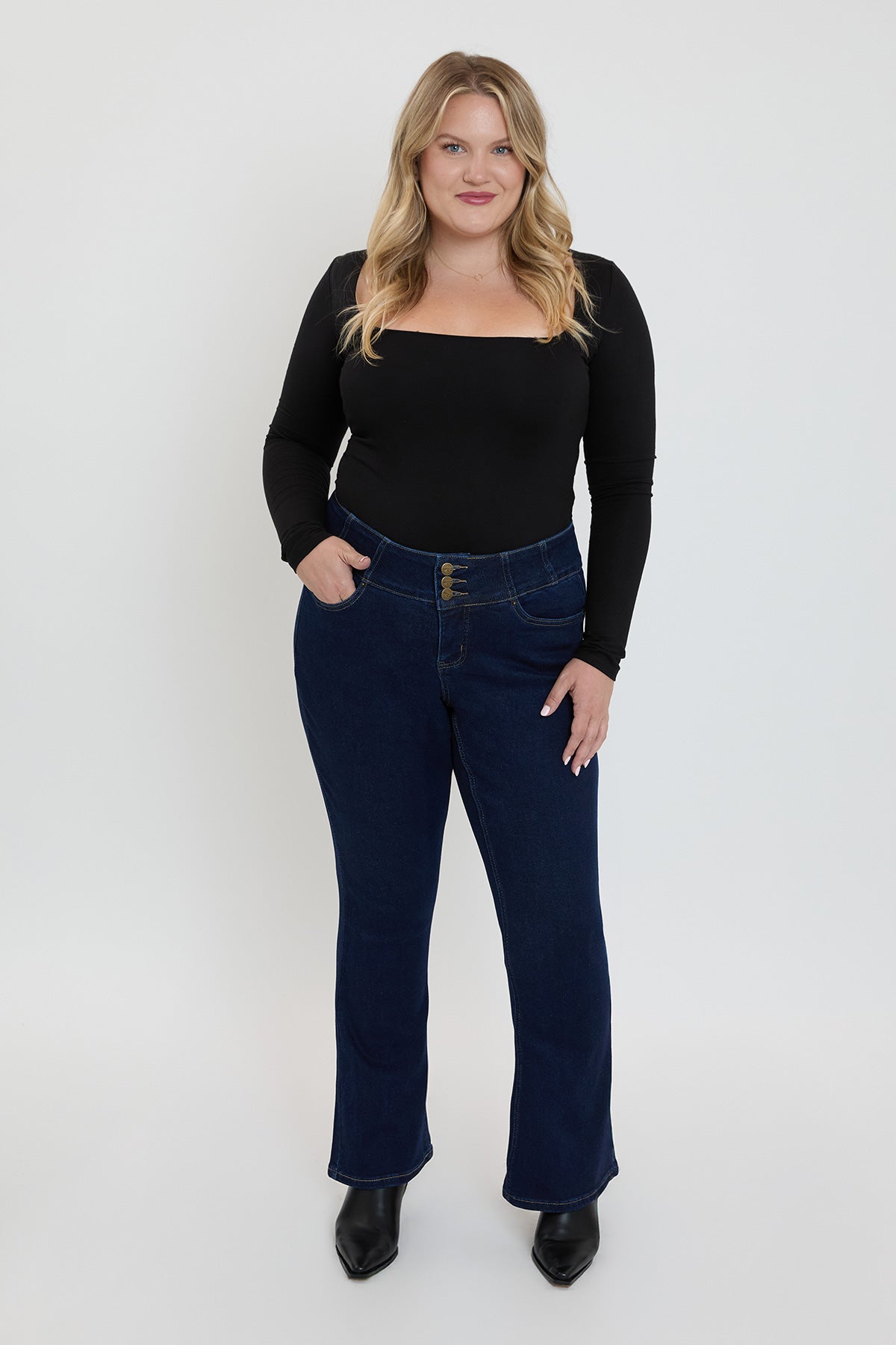 YMI JEANS Women's Plus 3-Button Bootcut Jeans - Complete View